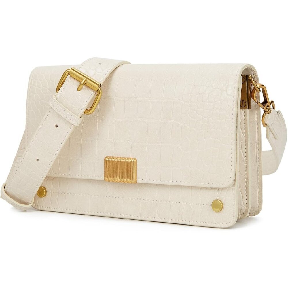 Women's B-white Leather Satchel Small Classy Crossbody Bag Purse Fashion Handbag